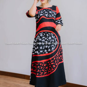 Night Bloom Dot Dress - Dark Pink, Black & White - Image 4