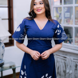 Ocean Mist Midi - Navy & White Batik Dress - Image 4