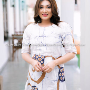 Golden Tide Batik Dress - White, Gold & Blue - Image 4