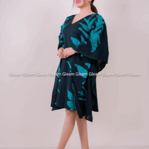 Midnight Palm Kaftan Dress - Black & Teal Batik - Image 4