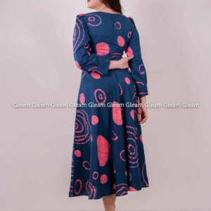 Celestial Whirl Midi Dress - Navy with Coral Batik - Image 4