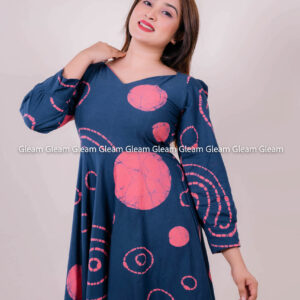 Celestial Whirl Midi Dress - Navy with Coral Batik - Image 6