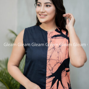 Peach Petal Bloom - Sleeveless Floral Batik Dress - Image 4