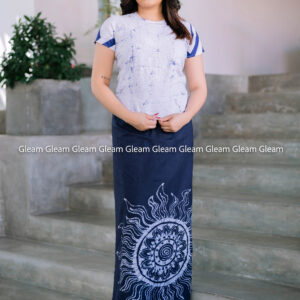 Sun – Handcrafted White & Navy Ladies Lungi - Image 2