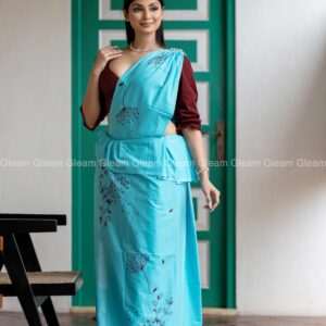 Sky Blue Maroon Printed Saree - Image 4