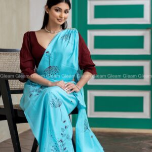Sky Blue Maroon Printed Saree - Image 2