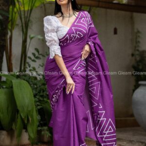 Lavender Grace Handprinted Saree - Image 3