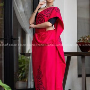 Magenta Noir Handprinted Saree - Image 1