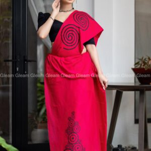 Magenta Noir Handprinted Saree - Image 2