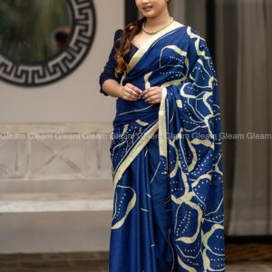 Ivory Navy Batik Saree - Image 2