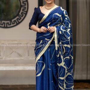 Ivory Navy Batik Saree - Image 3