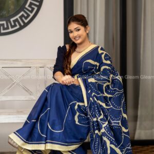 Ivory Navy Batik Saree - Image 4