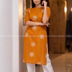 Golden Mustard Cotton Kurtha - Image 3