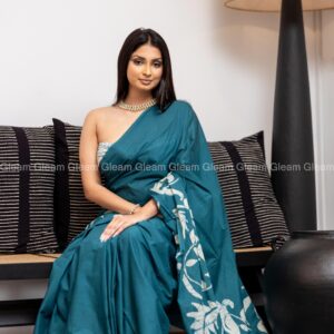 Dusty Aqua Batik Saree - Image 1