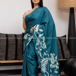 Dusty Aqua Batik Saree - Image 2