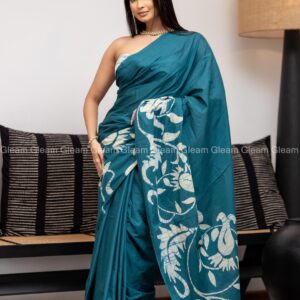Dusty Aqua Batik Saree - Image 3