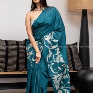 Dusty Aqua Batik Saree - Image 4